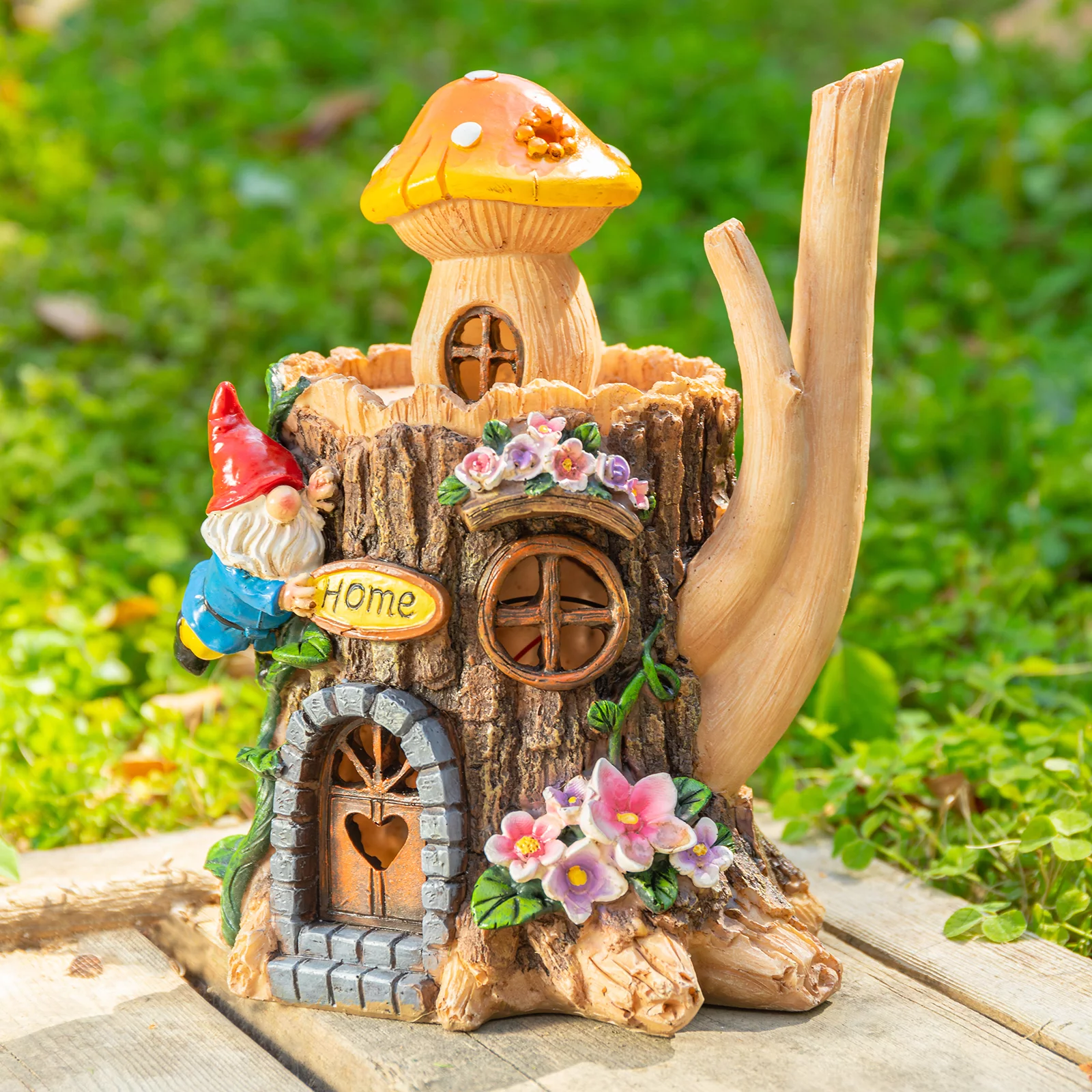 Wonder Garden Garden Gnome Statue Fairy Mushroom House with LED Light, Housewarming Gift for Garden Patio Lawn, 11.22