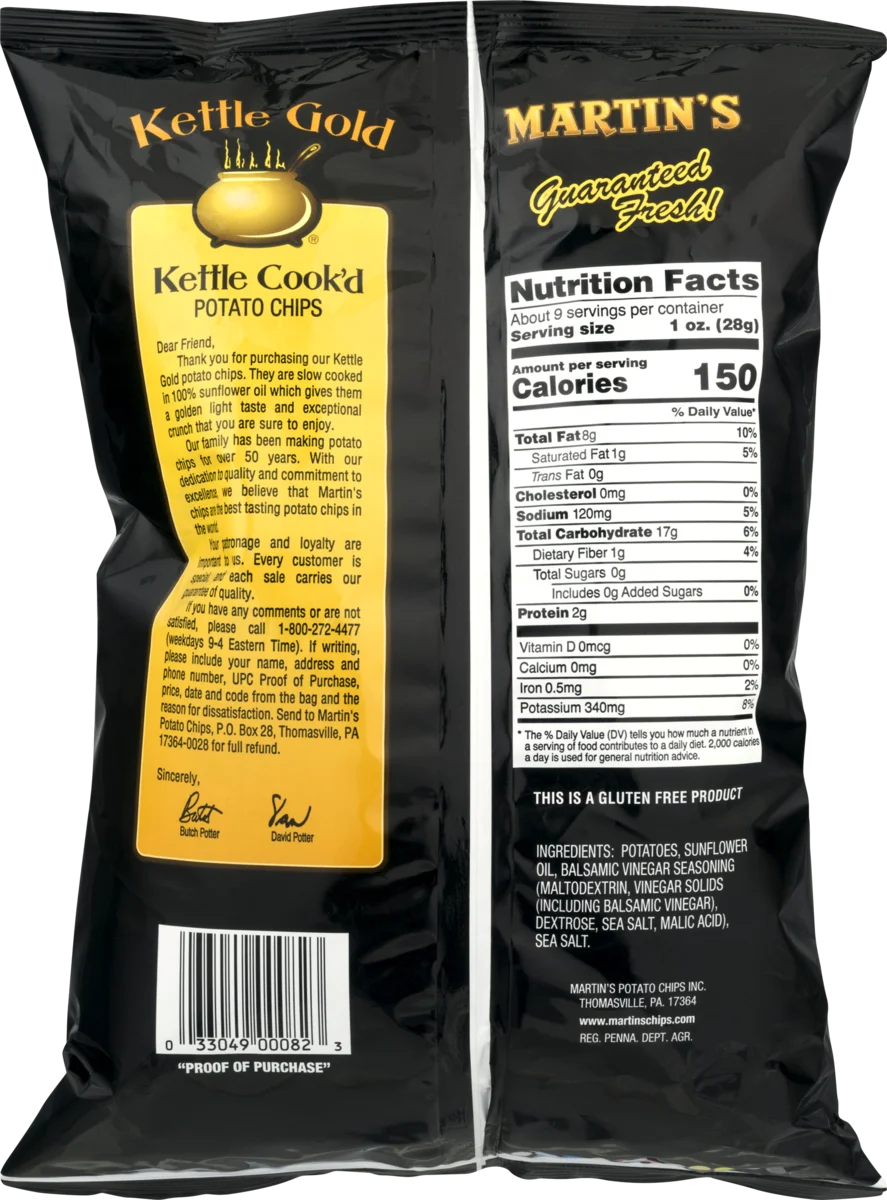 Martin's Kettle Gold Kettle Cook'd Sea Salt & Balsamic Vinegar Potato Chips, 4-Pack 8 oz. Bag