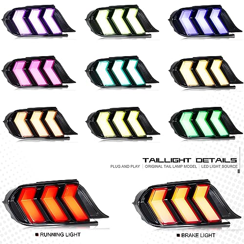 inginuity time LED Tail Lights for Ford Mustang 2015-2022 GT Sequential Rear Lamps Strat-up Animation Amber/Red Turn Signal Kit Assembly