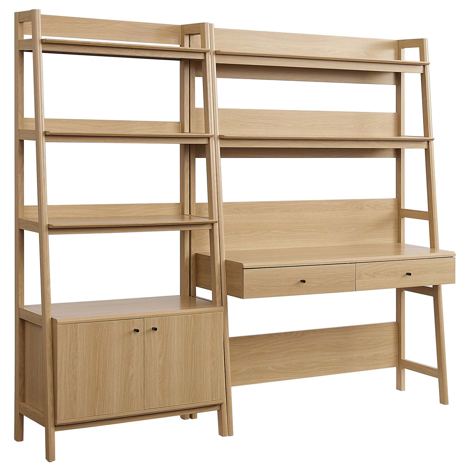 Modway Bixby 2-Piece Wood Office Desk and Bookshelf in Oak