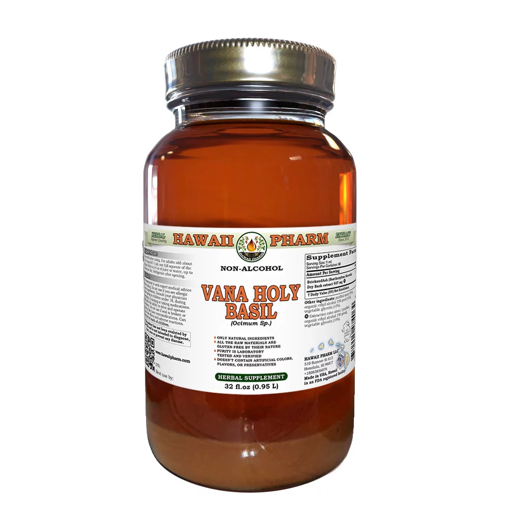 Vana Holy Basil (Ocimum Sp.) Dry Leaf Liquid Extract Tincture. Expertly Extracted by Trusted HawaiiPharm Brand. Absolutely Natural. Proudly made in USA. Tincture 32 Fl.Oz