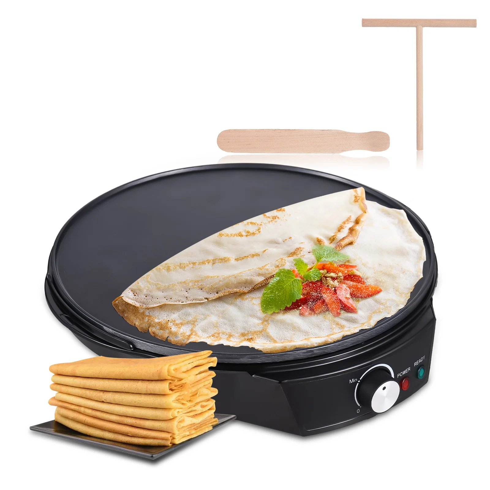Dazzduo Electric cake bell,Roti Blintzes Includes maker pancake maker Pancake Roti Blintzes Includes Wooden Batter Celsius Temperature Non-stick 1200W 50-210 Celsius maker maker 11 Maker 1200W 50-210