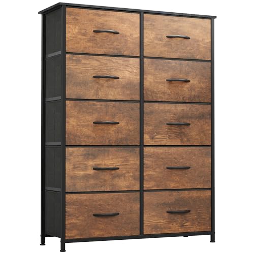 DWVO Dresser for Bedroom, Fabric Dresser with 8 Drawers, Tall Double Drawer Chest of Drawers for Closet, Living Room, Sturdy Steel Frame, Wooden Top, Easy Pull Handle