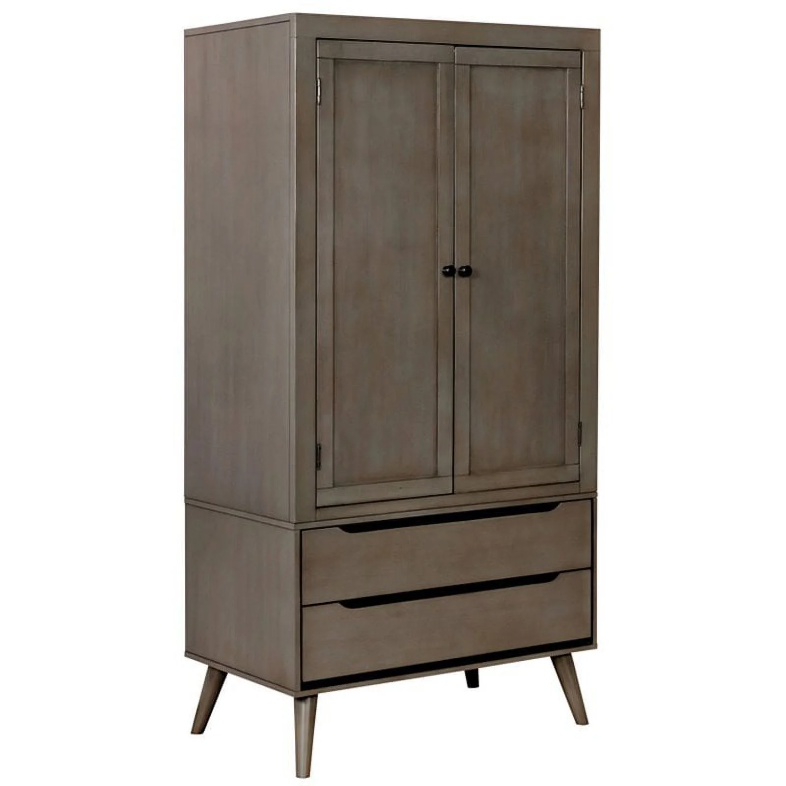 Furniture of America Belkor Mid-Century Modern Solid Wood Armoire in Gray