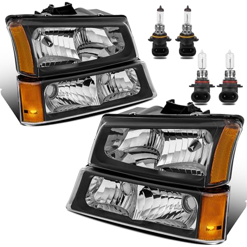 Headlight Assembly Compatible with 2003-2006 Chevy Avalanche/03-2007 Chevrolet Silverado 1500 2500 3500 Led DRL Front Lamp w/Sequential Turn light Black Housing/Clear Lens/Clear Cornor