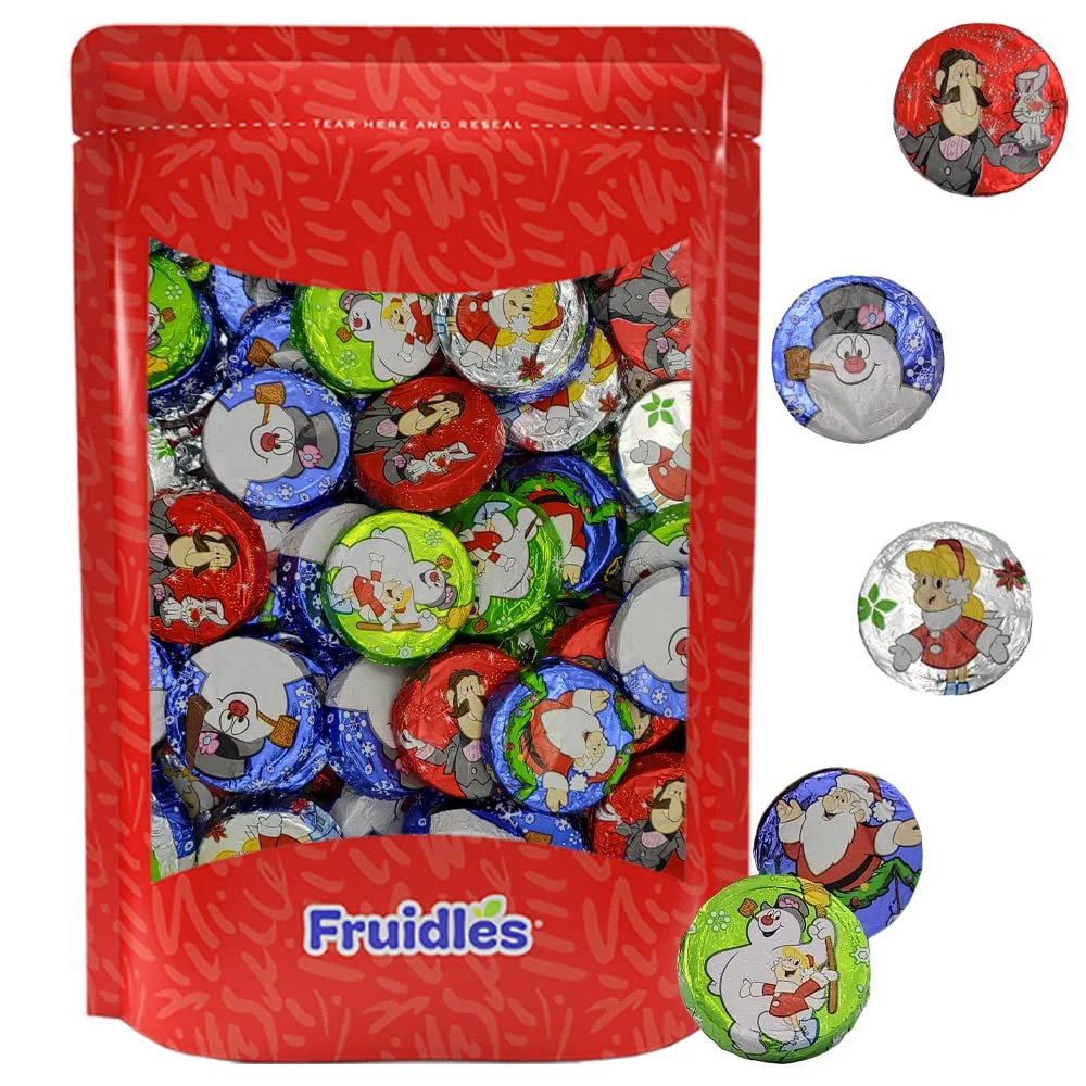Christmas Milk Chocolate Snowman Themed Discs, Double Crisps, Party Bag Fillers, Individually Wrapped Foils, Kosher Certified Dairy (1 Pound)