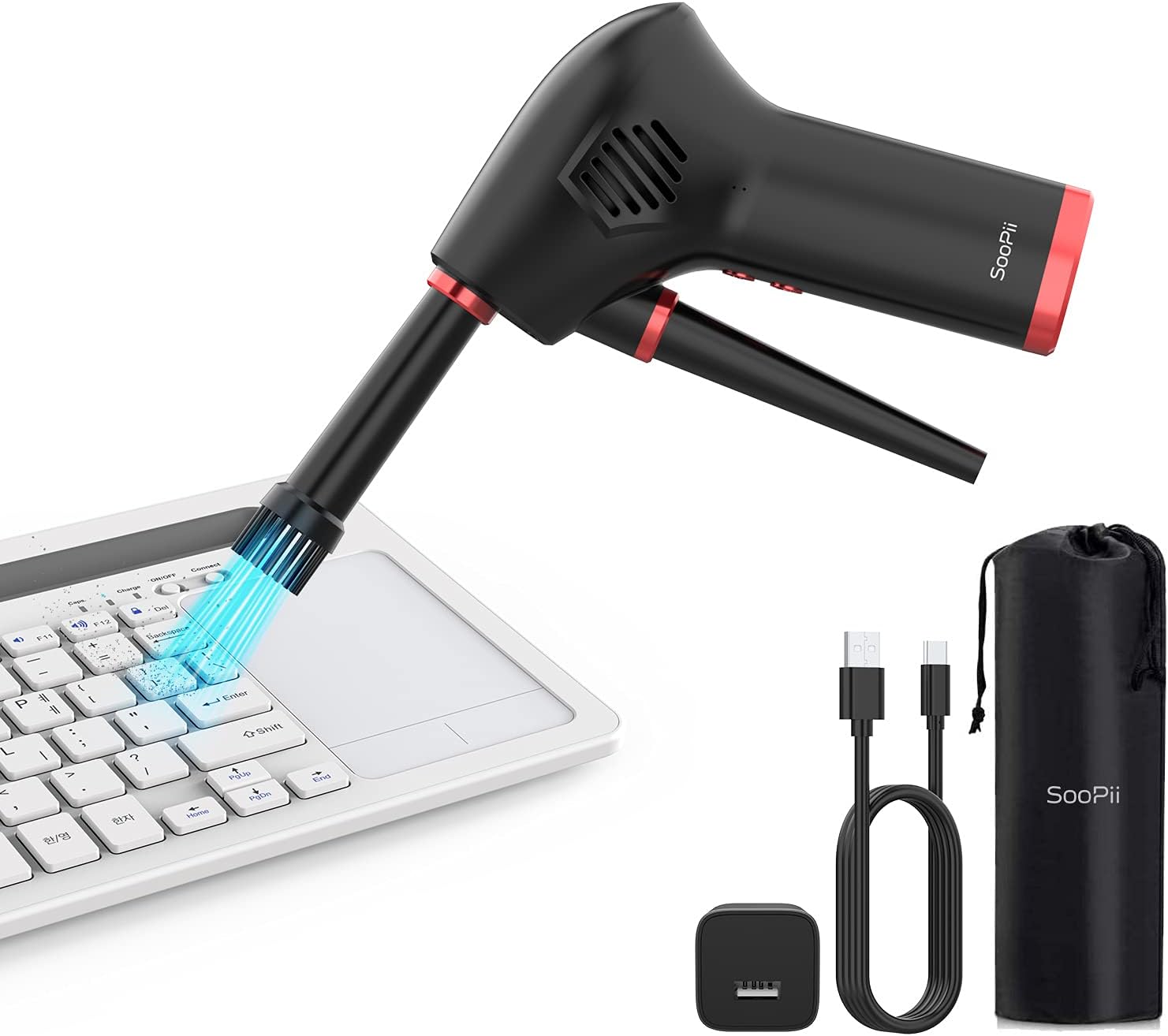 SooPii Cordless Air Duster for Computer Cleaning, Compressed Air Blower with Rechargeable 6000mAh Battery,Powerful 40000 RPM,Handy Electric Dust Cleaner for Car, Keyboard, Fans,Printer and More