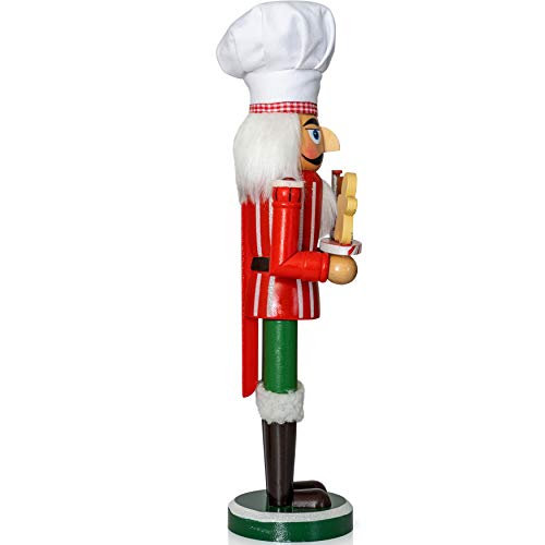 Ornativity Christmas Chef Nutcracker Figure – Wooden Chef Hat Nutcracker with Gingerbread Man Cookie Baker and House Xmas Holiday Decoration 15