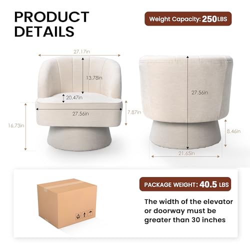 Swivel Barrel Chair Modern 360 Degree Round Swivel Accent Chair Comfortable Upholstered Linen Fabric Swivel Arm Chair Sofa Chair for Living Room Bedroom Office (Beige)