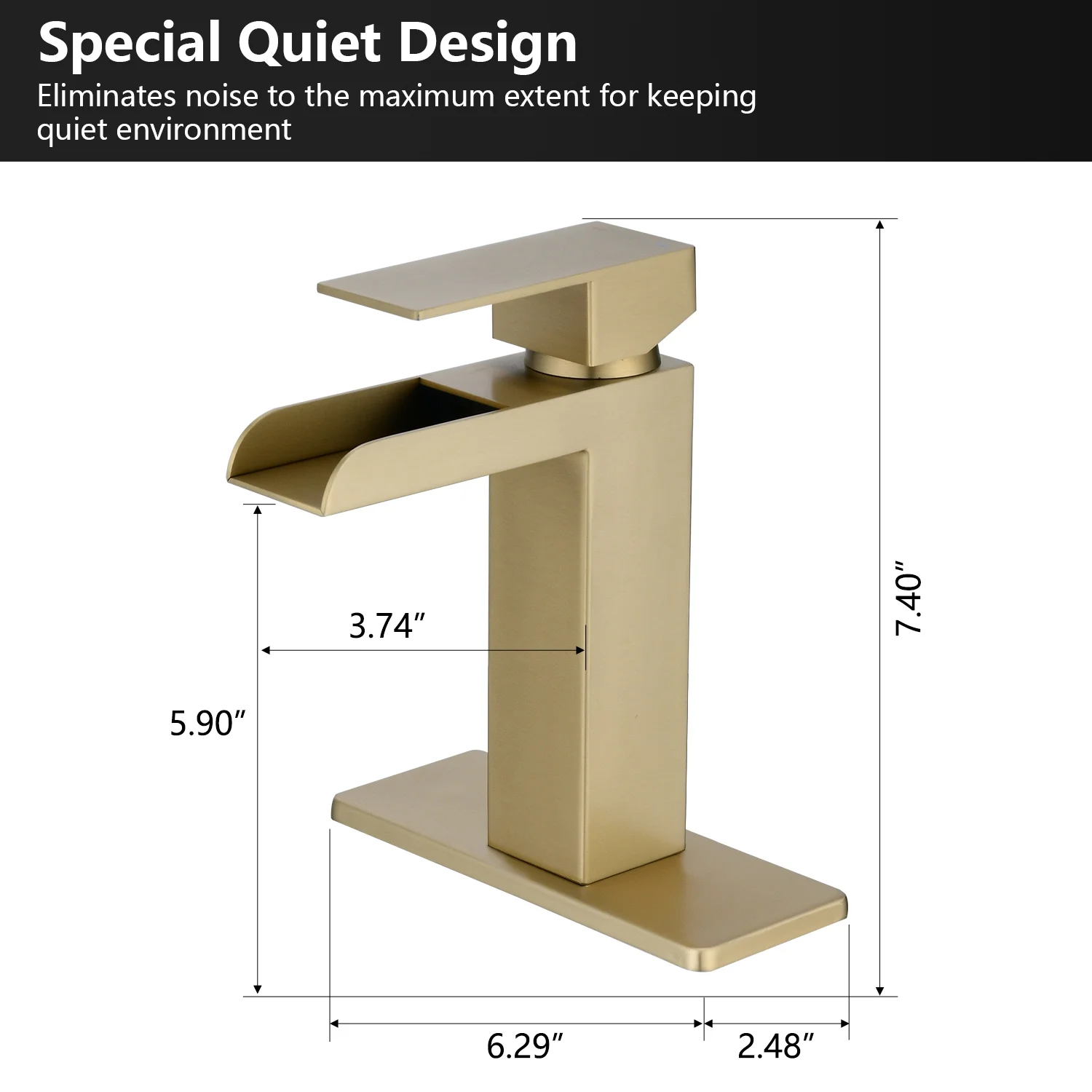 Brushed Gold Waterfall Single Handle Bathroom Faucet, Single Hole Bathroom Faucet with Pop-up Assembly Overflow Drain, 304 Stainless Steel Supply Line and Deck Plate
