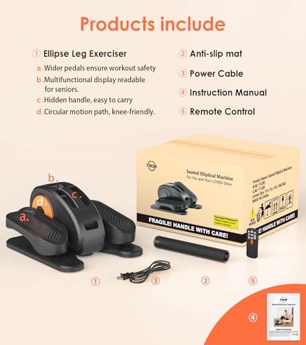 Under Desk Elliptical Machine, Ellipse Leg Exerciser for Seniors - Portable Seated Pedal Exerciser with 12 Adjustable Speeds & Remote Control, Quiet & Compact for Home Office Use