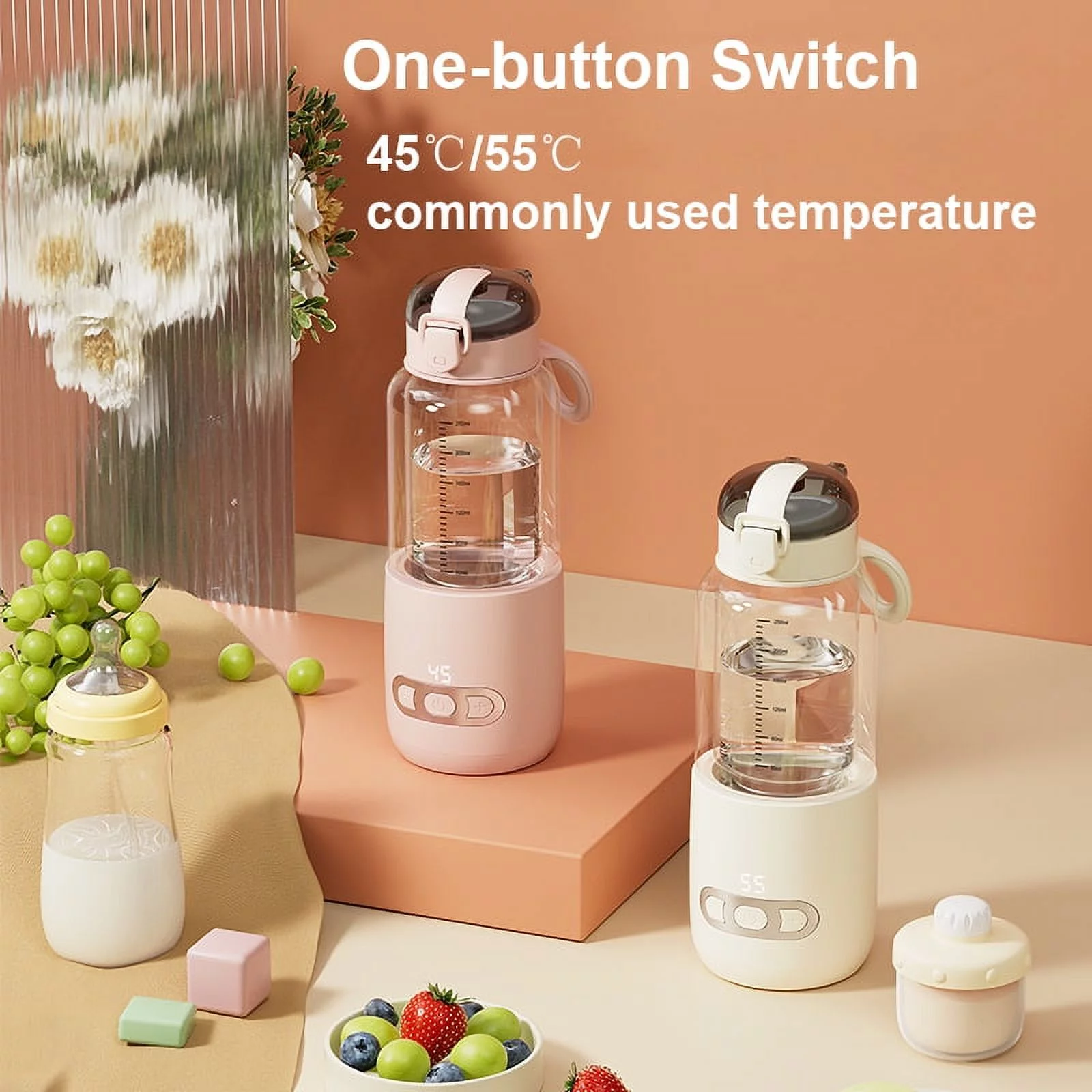 Arealer Portable Warmer for Formula 250ml Capacity 37-55℃ Adjustable Wireless Instant Warmer Electric Kettle for Car Travel USB Fast Charging