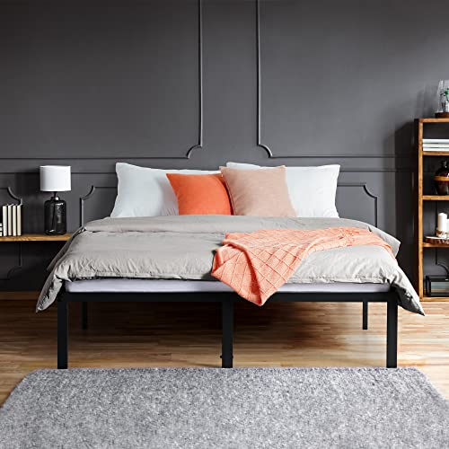 PrimaSleep 18 Inch Tall Heavy Duty Steel Slat Bed Frame/Anti-Slip Support/Easy Assembly Mattress Foundation/No Noise/No Box Spring Needed/Full/Black