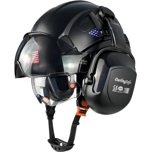DarlingSafe Safety Helmet with Visor Ear Muffs Hard Hats Visor Workplace Head Protection ANSI Z89.1 Certificated Construction Outdoor Work Hardhats