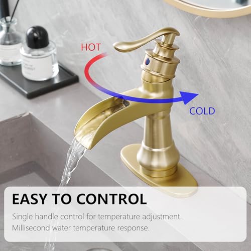 Vessel Sink Faucet, Oil Rubbed Bronze Black Bathroom Faucet, Farmhouse Waterfall Sink Faucet Single Hole with Pop Up Drain Assembly Without Overflow One Hole Mixer Tap Deck Mount
