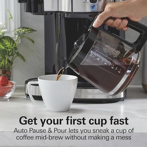 Hamilton Beach 49933 2-Way 12 Cup Programmable Drip Coffee Maker & Single Serve Machine, Glass Carafe, Auto Pause and Pour, White