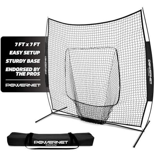 PowerNet Baseball Softball Practice Net 7x7 with Baseball Accessories for Practice Pitching, Batting & Fielding, Ball Caddy, Weighted Baseballs, Tee