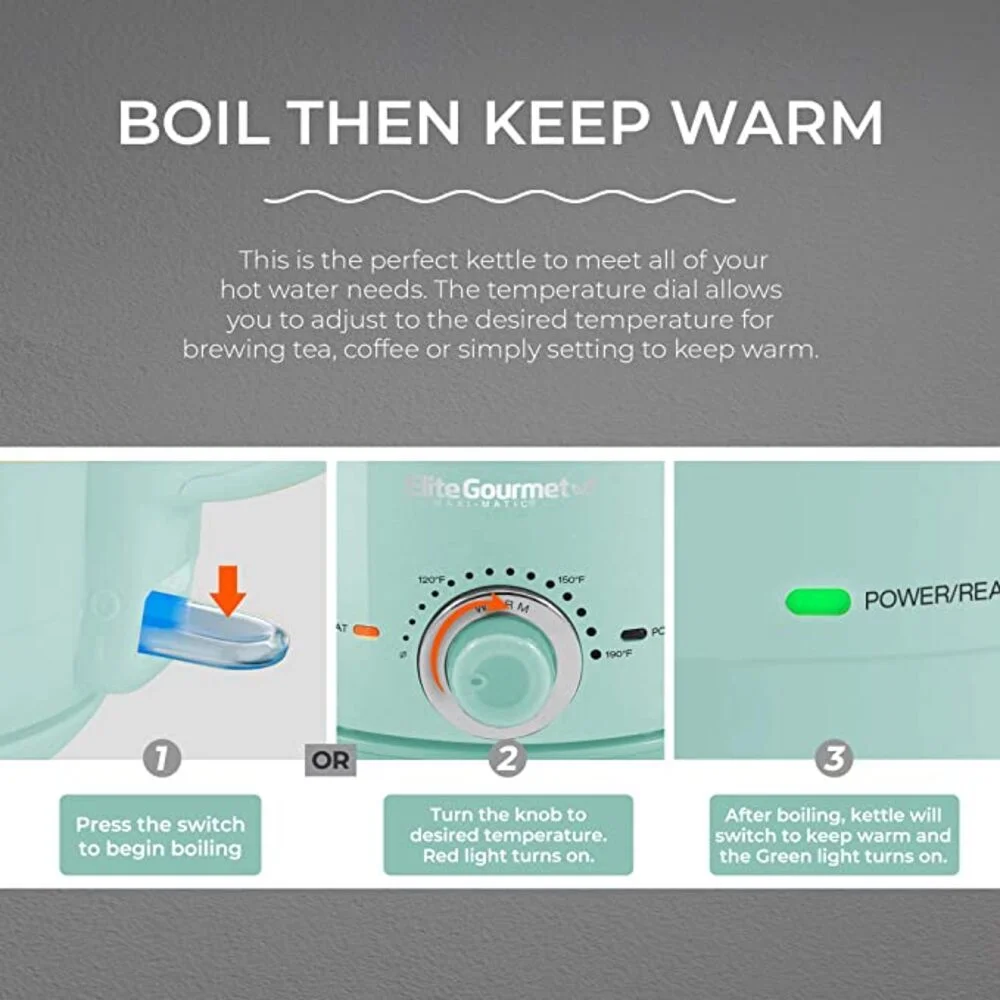 Elite Gourmet 1.2L Adjustable Temperature Electric Glass Kettle (Mint)