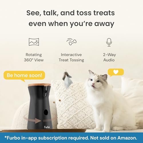 Furbo Mini Pet Camera - Unlock Camera & Smart Features w/Paid Plan: Home Security with Dog & Cat Safety Alerts, 2-Way Audio, Mountable Smart Cam w/Phone App (Subscription Required, 3mo Minimum)