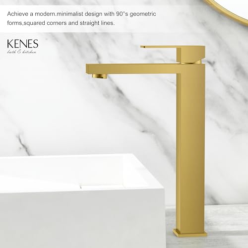 KENES Brushed Nickel Vessel Sink Facuet Single Handle Tall Bathroom Sink Faucet Vanity Bathroom Faucet Basin Mixer Tap with Water Supply Hose and Pop Up Sink Drain, LJ-9031A