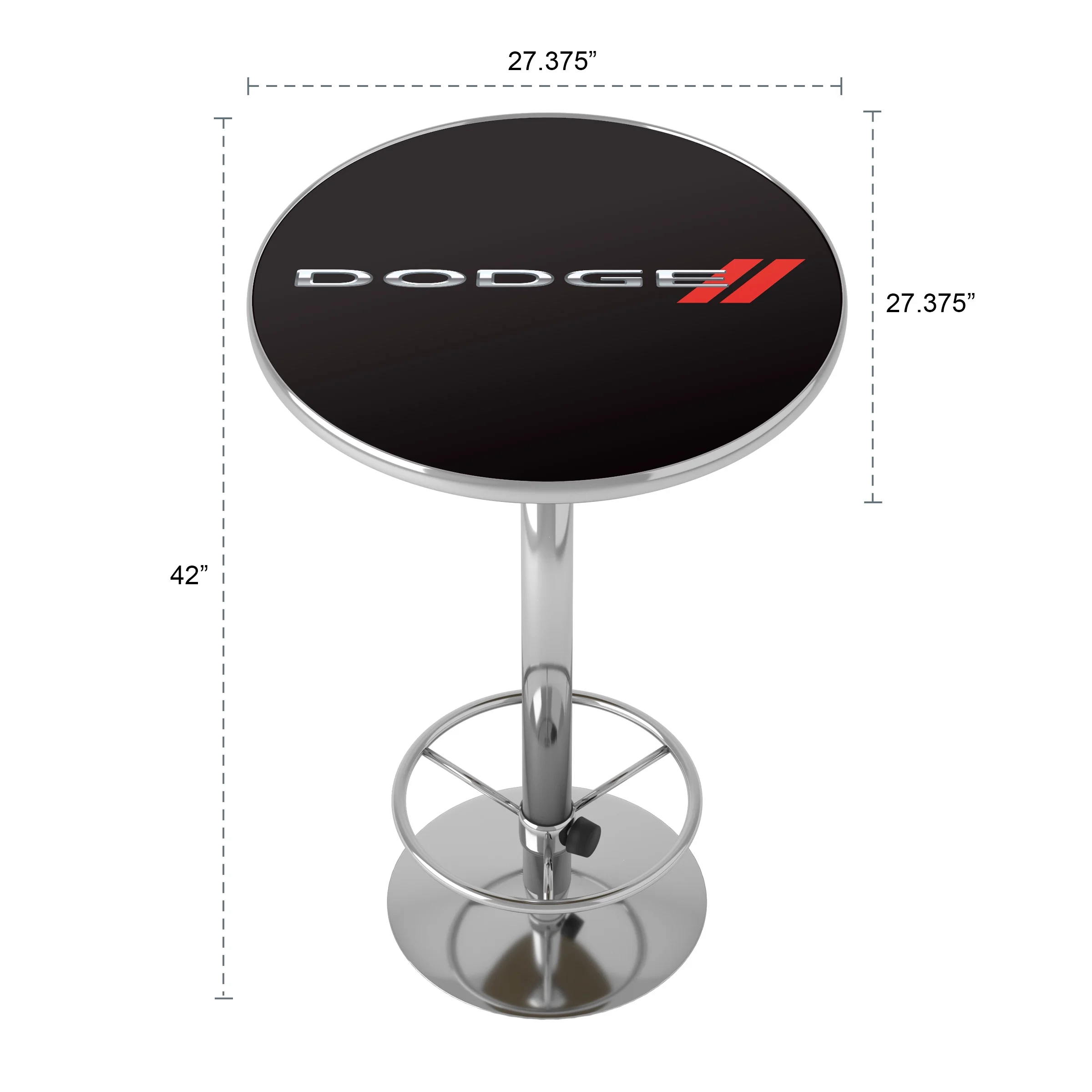 Dodge Logo Bar Table with Adjustable Footrest and Acrylic Top
