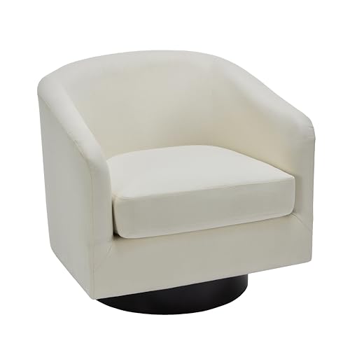 UIXE 360° Swivel Barrel Accent Chair Upholstered Armchair, Modern Round Club Arm Chair Living Room Single Sofa Seating Bedroom Side Reading Seat in Fabric, Flax Khaki