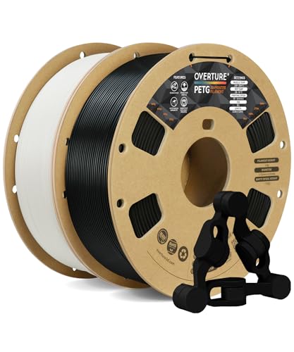 OVERTURE PETG 3D Printer Filament 1.75mm, Neatly Wound Durable PETG 2kg Spool (4.4lbs), Strong Toughness Filament, Dimensional Accuracy +/- 0.02mm, Fit Most FDM Printers (Black (2-Pack))