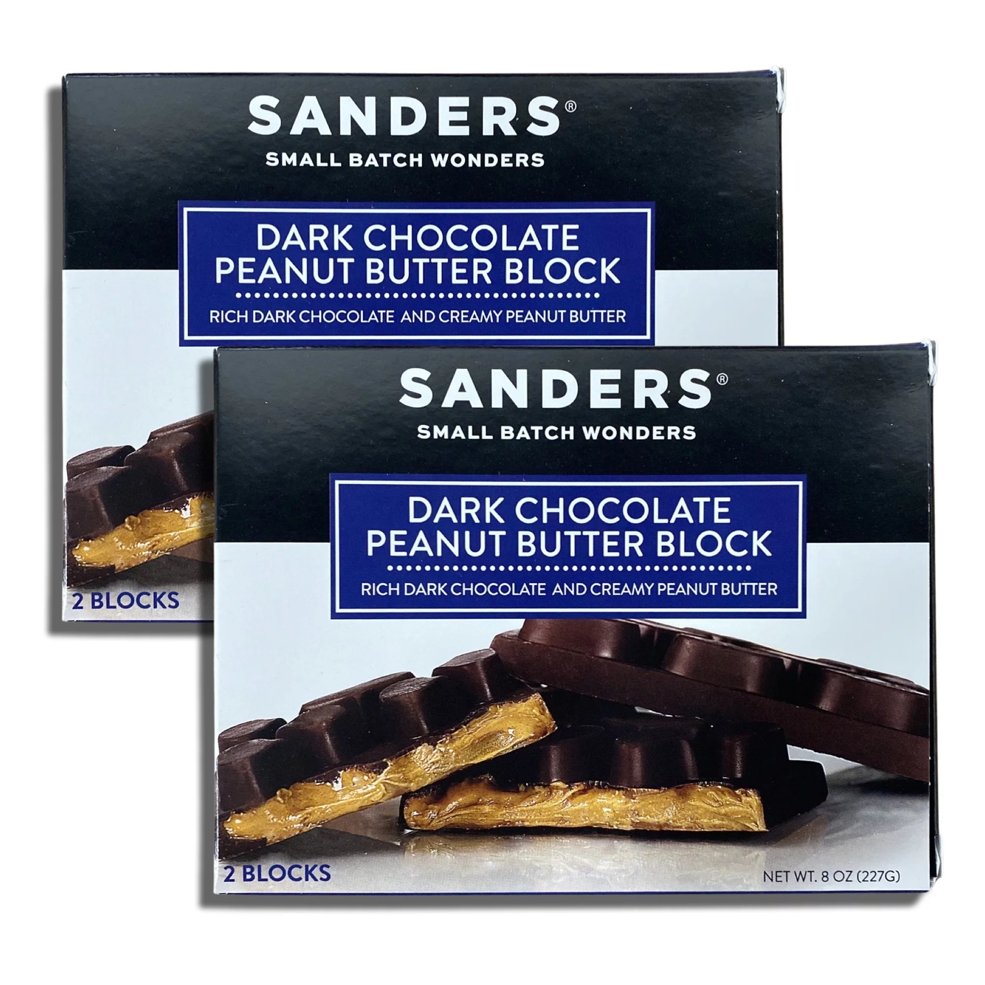 Chocolate Block by Sanders Bundled by Tribeca Curations | 8 Ounces | Value Pack of 2 (Dark Chocolate Peanut Butter)