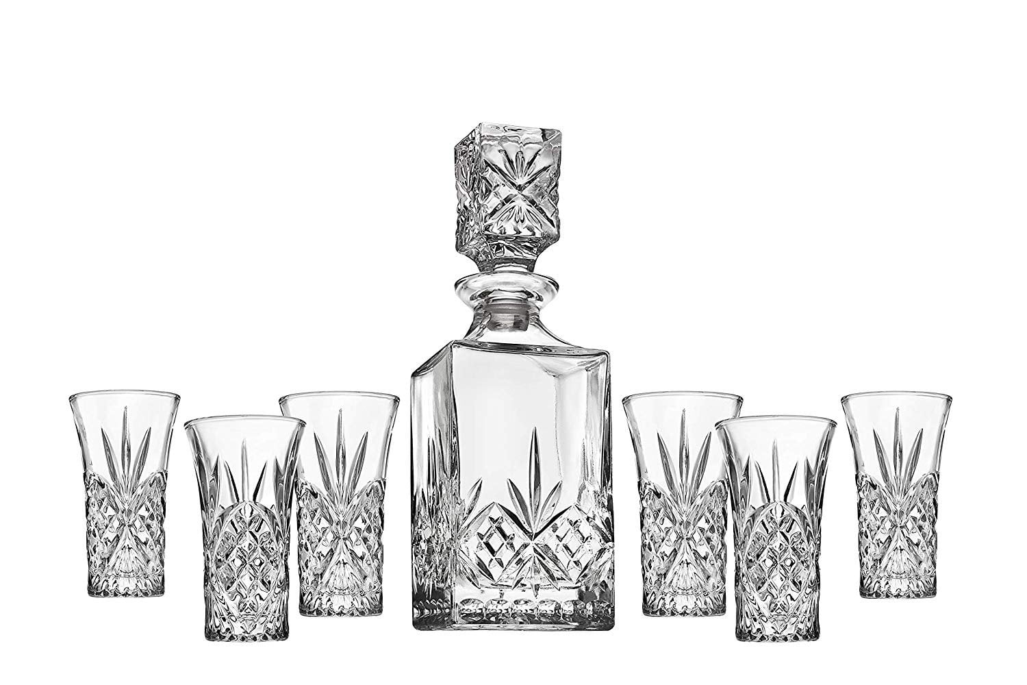 Dublin Crystal 7 Piece Spirits Decnater 10oz & Shot Glass 2oz Set
