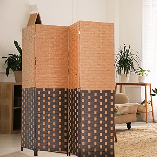 Wood Mesh Woven Design 4 Panel Folding Wooden Screen Room Divider