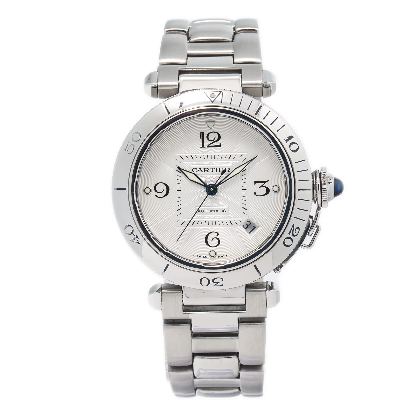 Cartier Pasha 2379 WP23671 Stainless Steel Date Silver Dial Automatic Watch 38mm