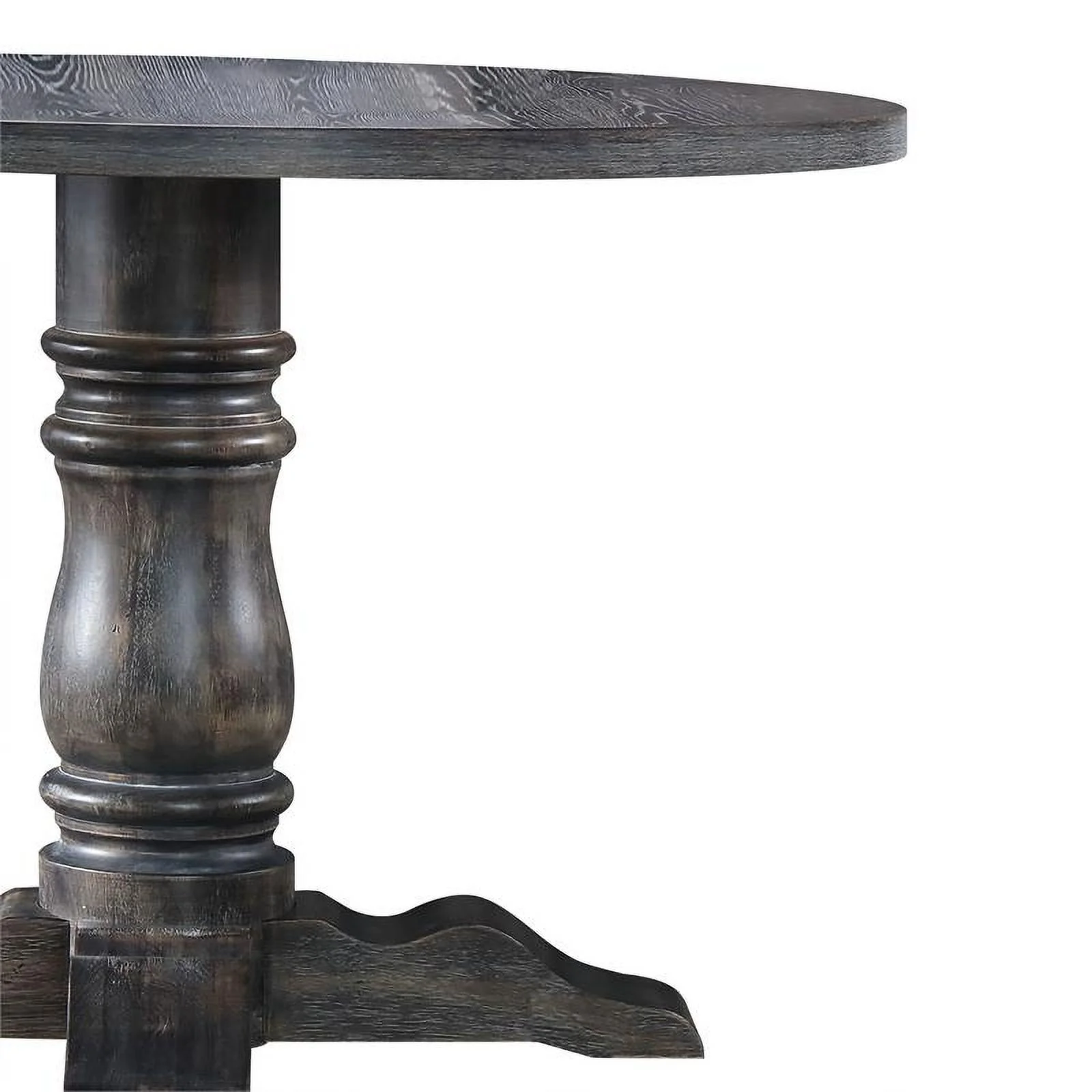 Wooden Round Dining Table With Heavy Pedestal Feet in Weathered Gray