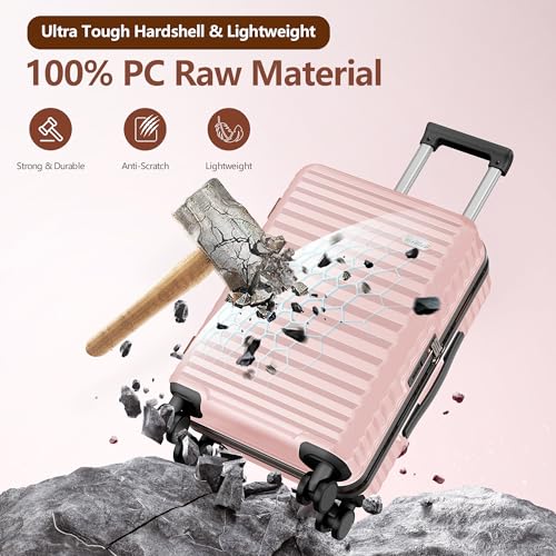 SHOWKOO Luggage Sets 3 Piece Hardside Expandable Suitcase with Double Spinner Wheels Tsa Lock, (Beige White, 5 piece set)