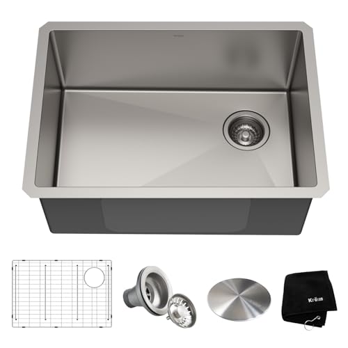 Kraus KHU101-24L Standart PRO 24-inch Undermount 16 Gauge Single Bowl Laundry and Utility Sink, 24 Inch, Tight Radius