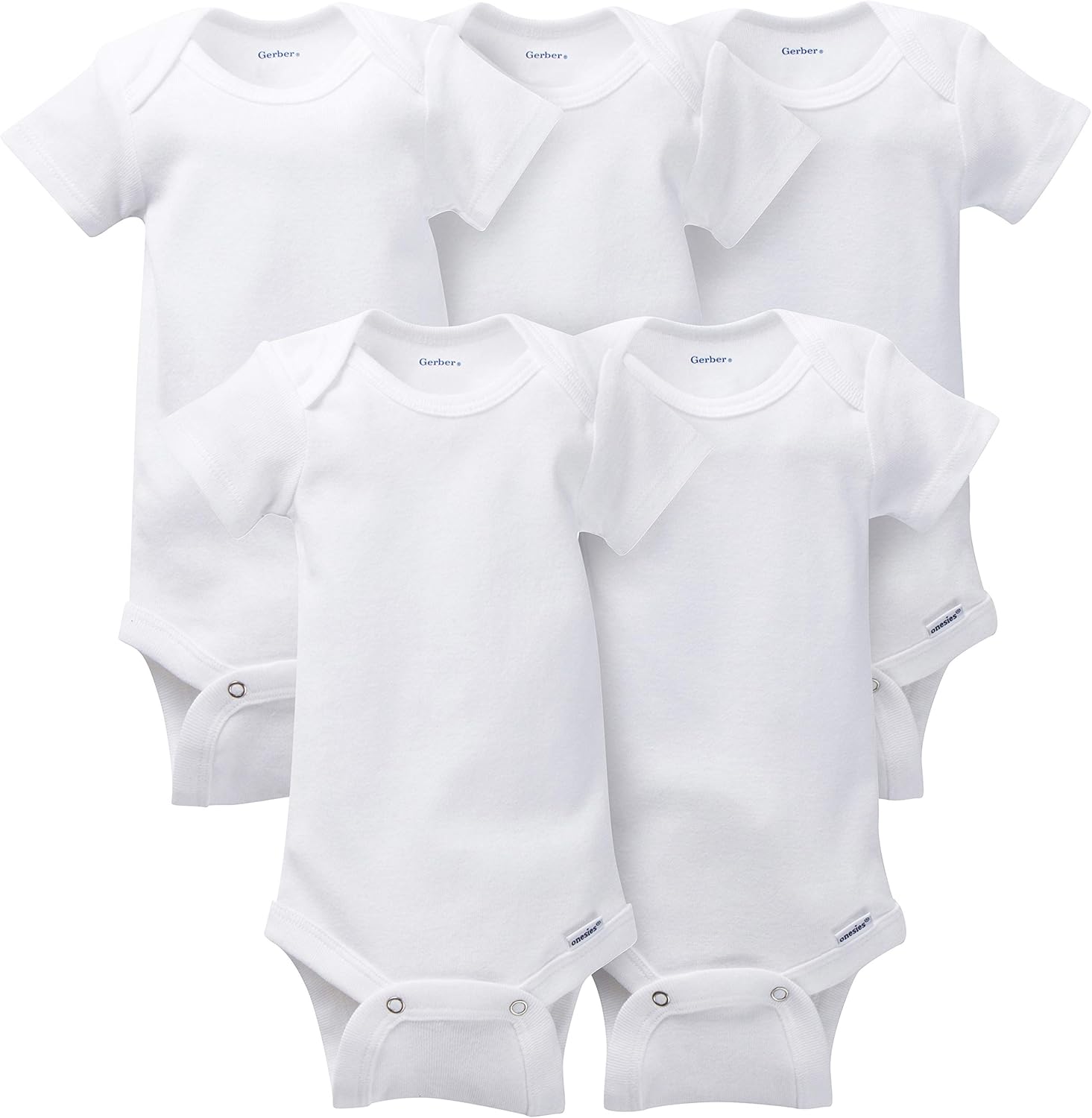 Gerber 5-Pack Baby Neutral White Short Sleeve Onesies Bodysuits