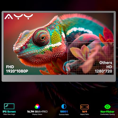 AYY Portable Monitor 15.6inch 1080P FHD USB-C, HDMI Computer Display HDR IPS Gaming Monitor w/Premium Smart Cover & Screen Protector, Speakers, for Laptop PC MAC Phone PS5 Xbox Switch, Black
