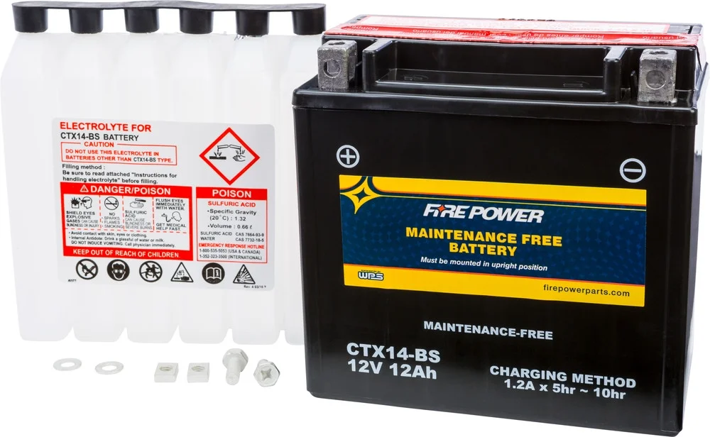 Fire Power Maintenance Free Battery CTX14-BS Compatible With Honda Fl400R Pilot 1989-1990