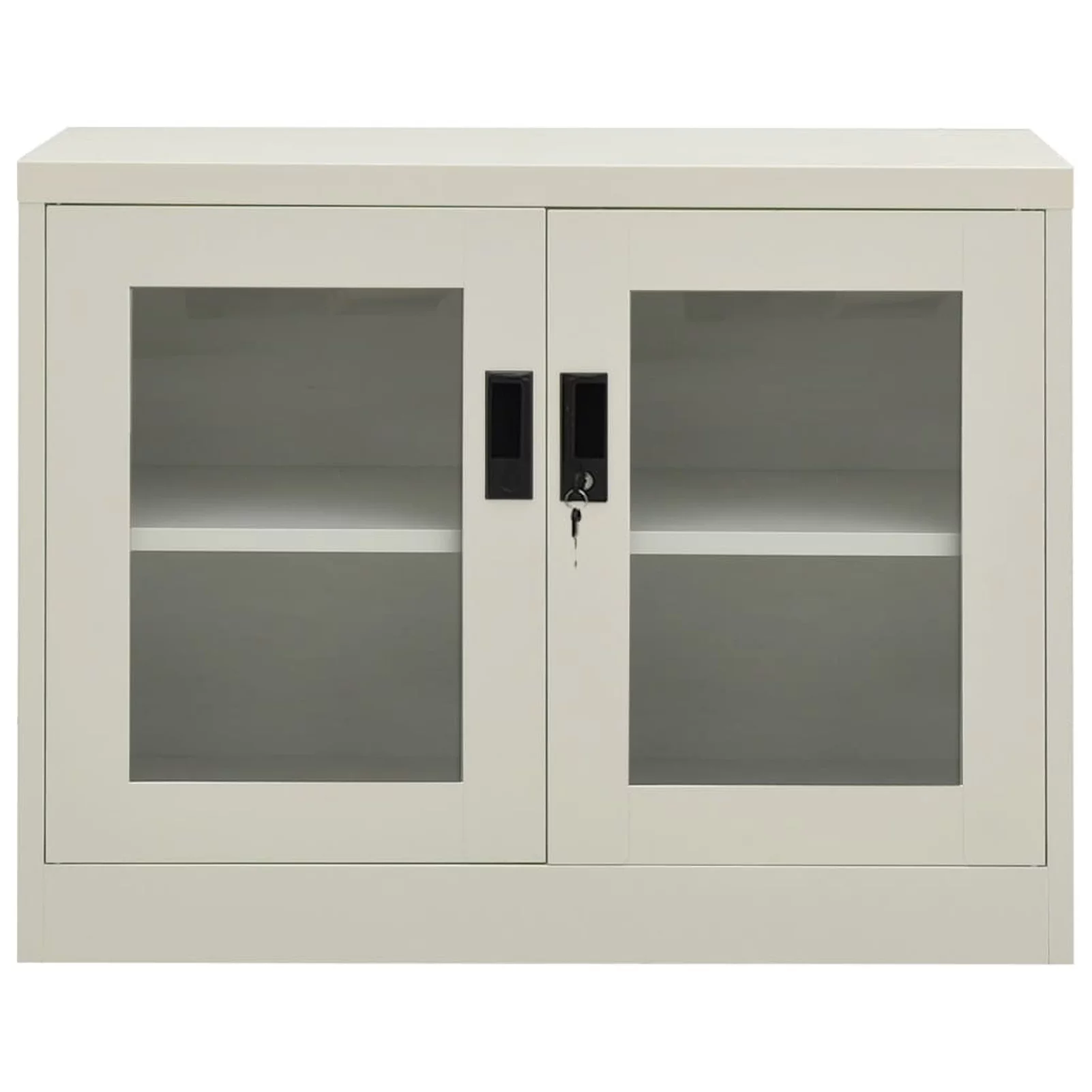 Anself Office Cabinet with Adjustable Storage Shelf and 2 Glass Door Steel Filing Cabinet Light Gray for Living Room, Bedroom, Home Office Furniture 35.4 x 15.7 x 27.6 Inches (W x D x H)