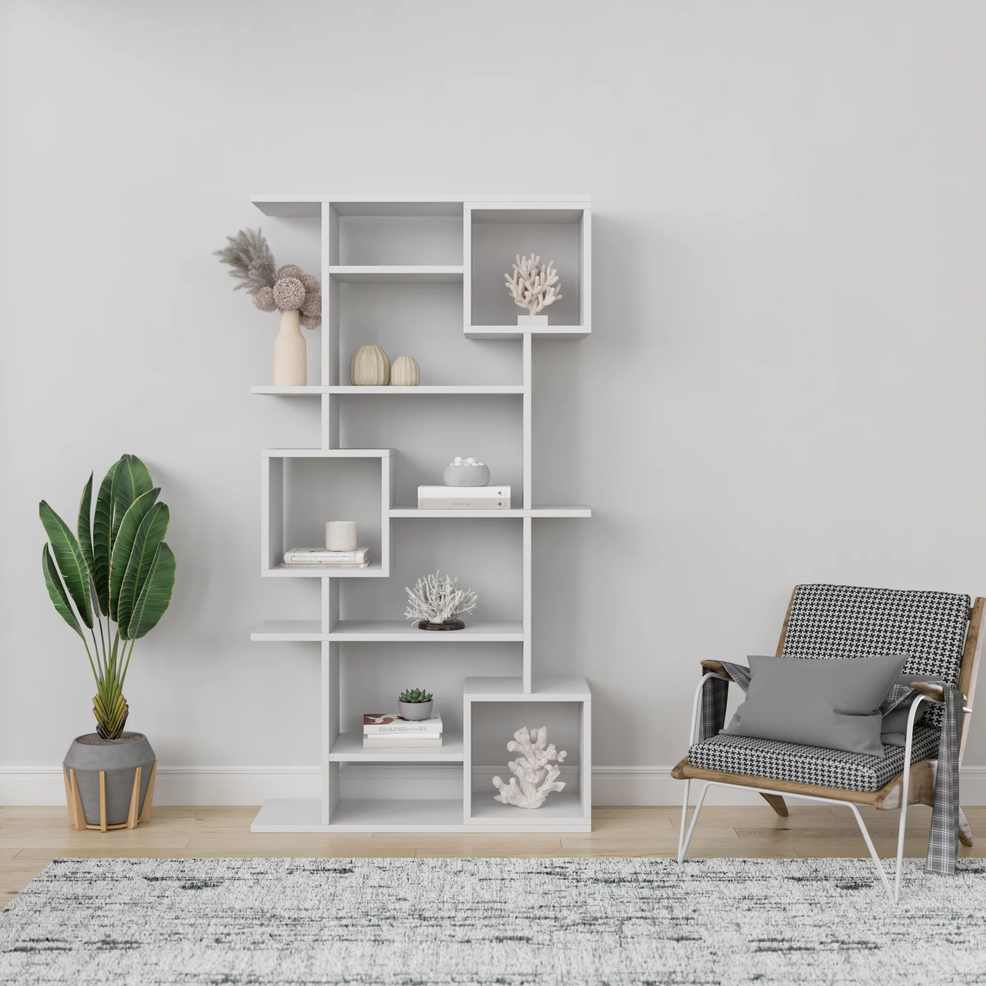 Ada Home Decor Furniture Multiple Tier Open Shelf White Barrett Modern Bookcase