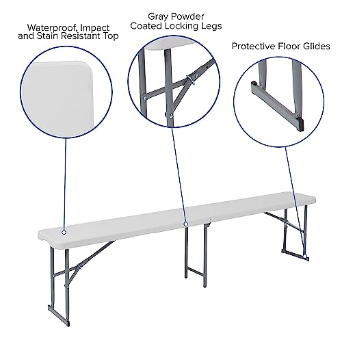 Flash Furniture Talbott 10.25''W x 71''L Bi-Fold Granite White Plastic Bench with Carrying Handle