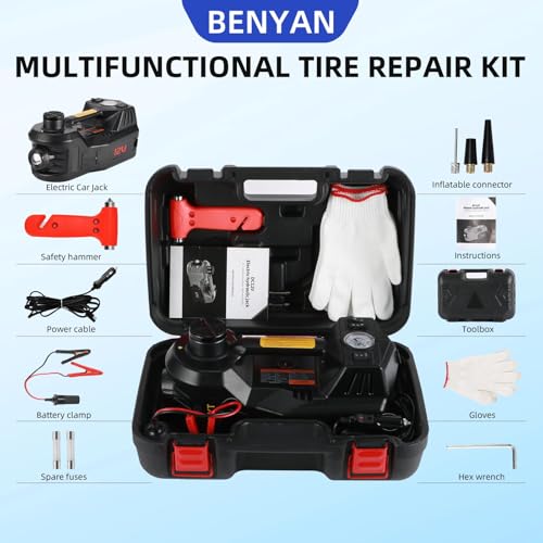 Electric Car Jack kit 5 Ton 12V Electric Floor Jack Lift for Vehicle, Electric Hydraulic Jack Auto Repair Tool Set with Built-in Inflator and Impact Wrench for SUV Sedan Truck Tire Change