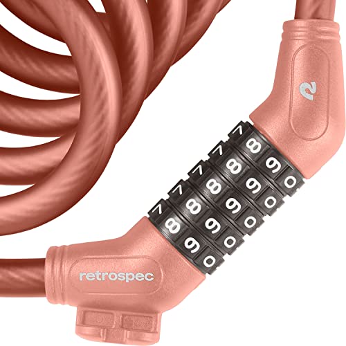 Retrospec Grizzly Plus Cable Bike Combination Lock Combo, Heavy Duty Anti Theft Bicycle Cable Lock, 6 Foot Coiled Cut Resistant Cable with 5 Digit Custom Combination and Mounting Bracket