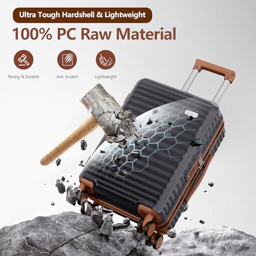 SHOWKOO Luggage Sets 3 Piece Hardside Expandable Suitcase with Double Spinner Wheels Tsa Lock, (Beige White, 5 piece set)