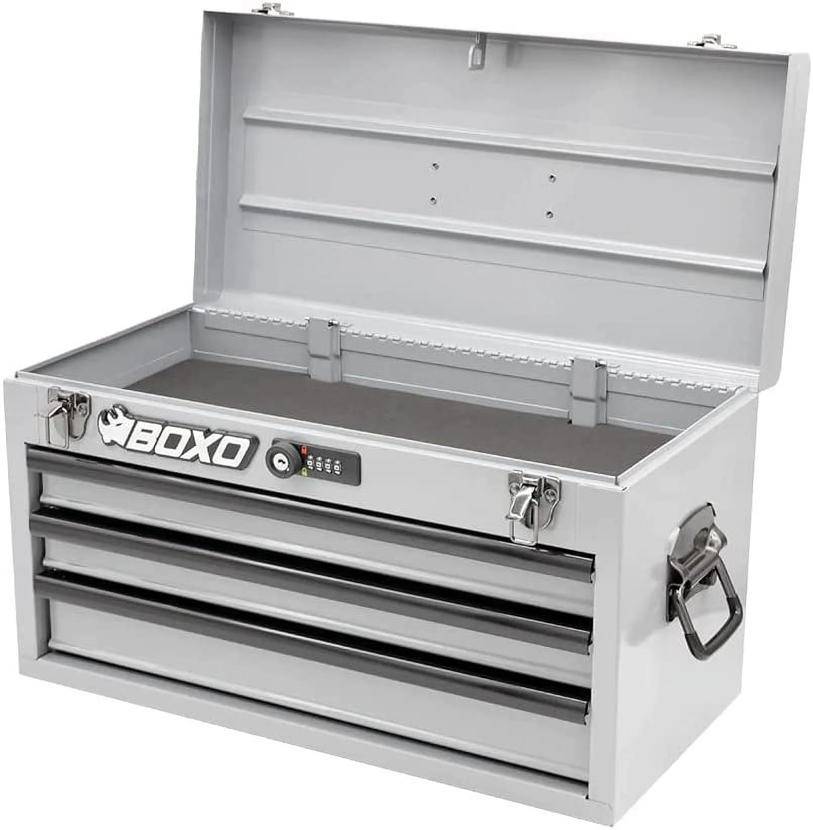 Boxo USA Hand Carry Tool Box 3-Drawer Heavy Duty Steel Toolbox with Lock System Nardo Gray