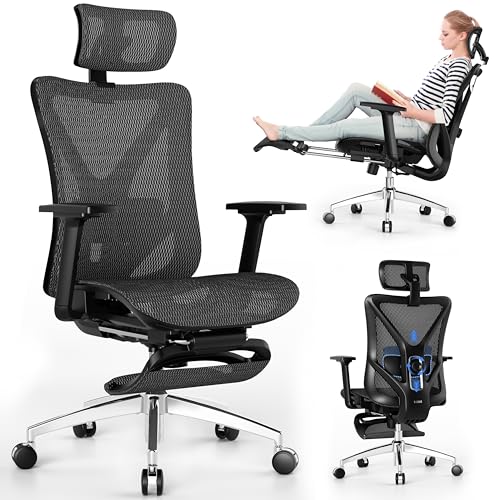 GABRYLLY Ergonomic Office Chair with Adjustable Lumbar Support, 3D Armrests & Headrest, 135° Reclining Chair with Footrest & Large Steel Base,300LBS Swivel Desk Chair(GYMN01)
