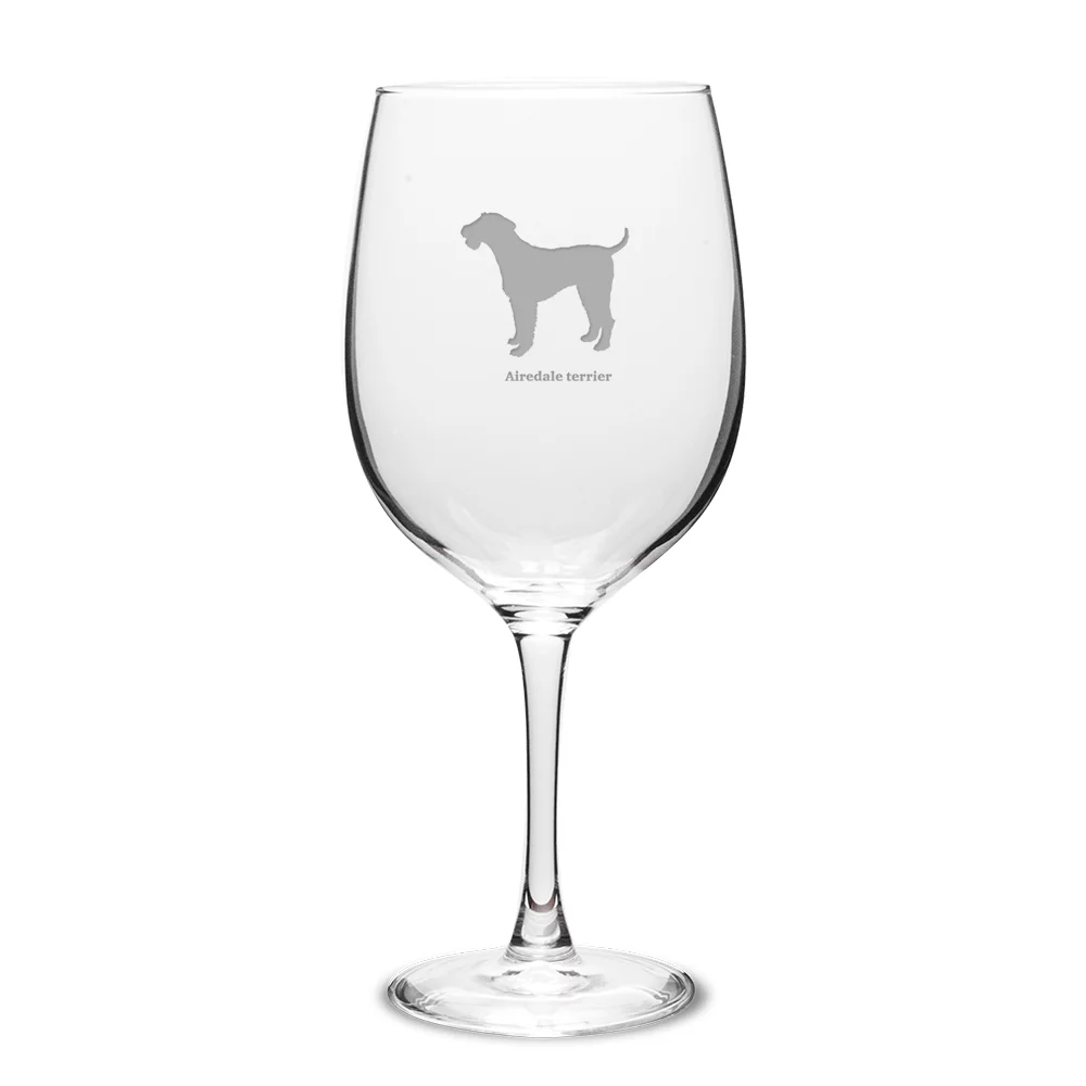 Airedale Terrier Deep Etched 19 oz Classic Red Wine Glass