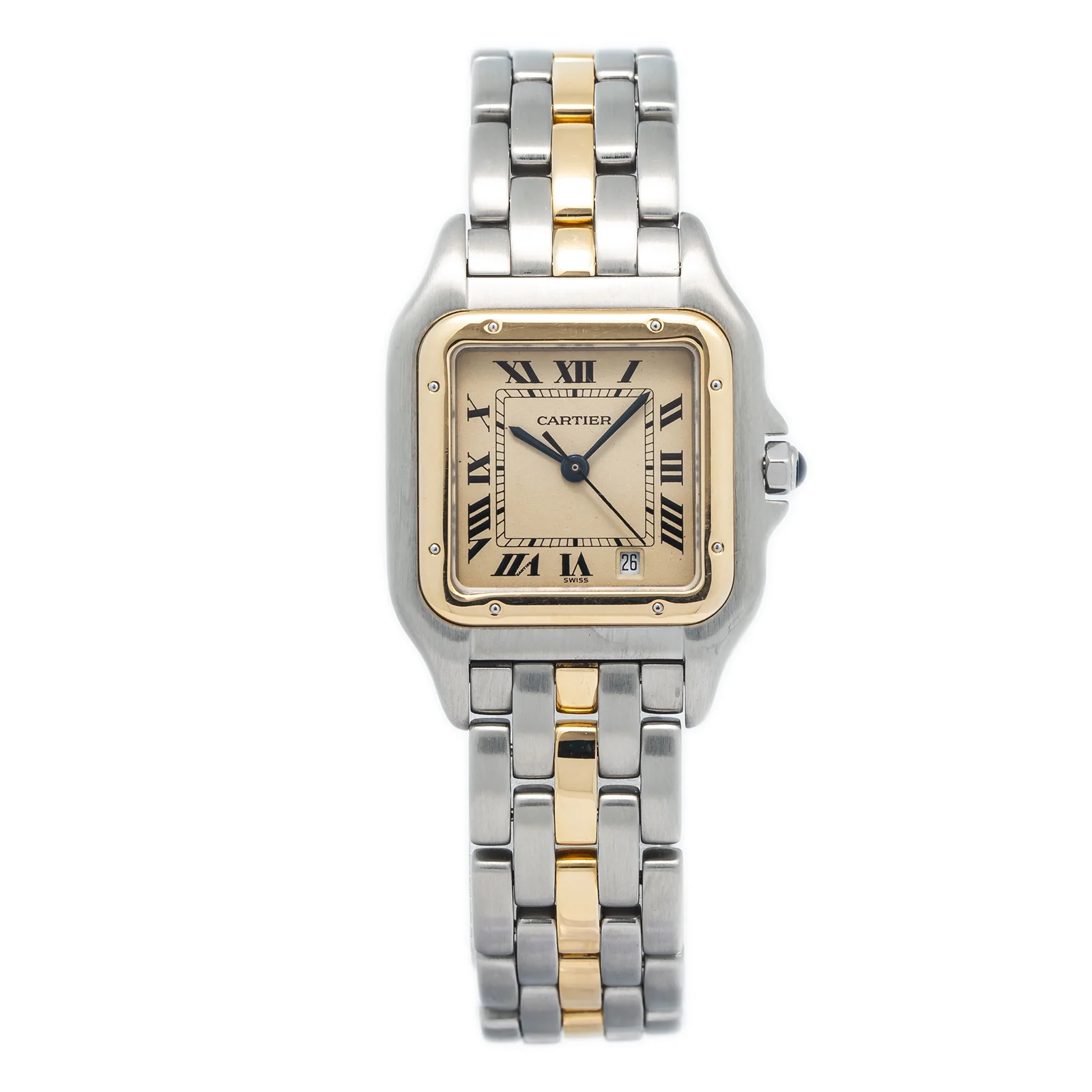 Cartier Panthere 1 Row 187949 18k Yellow Two Tone Quartz White Dial Watch 27mm