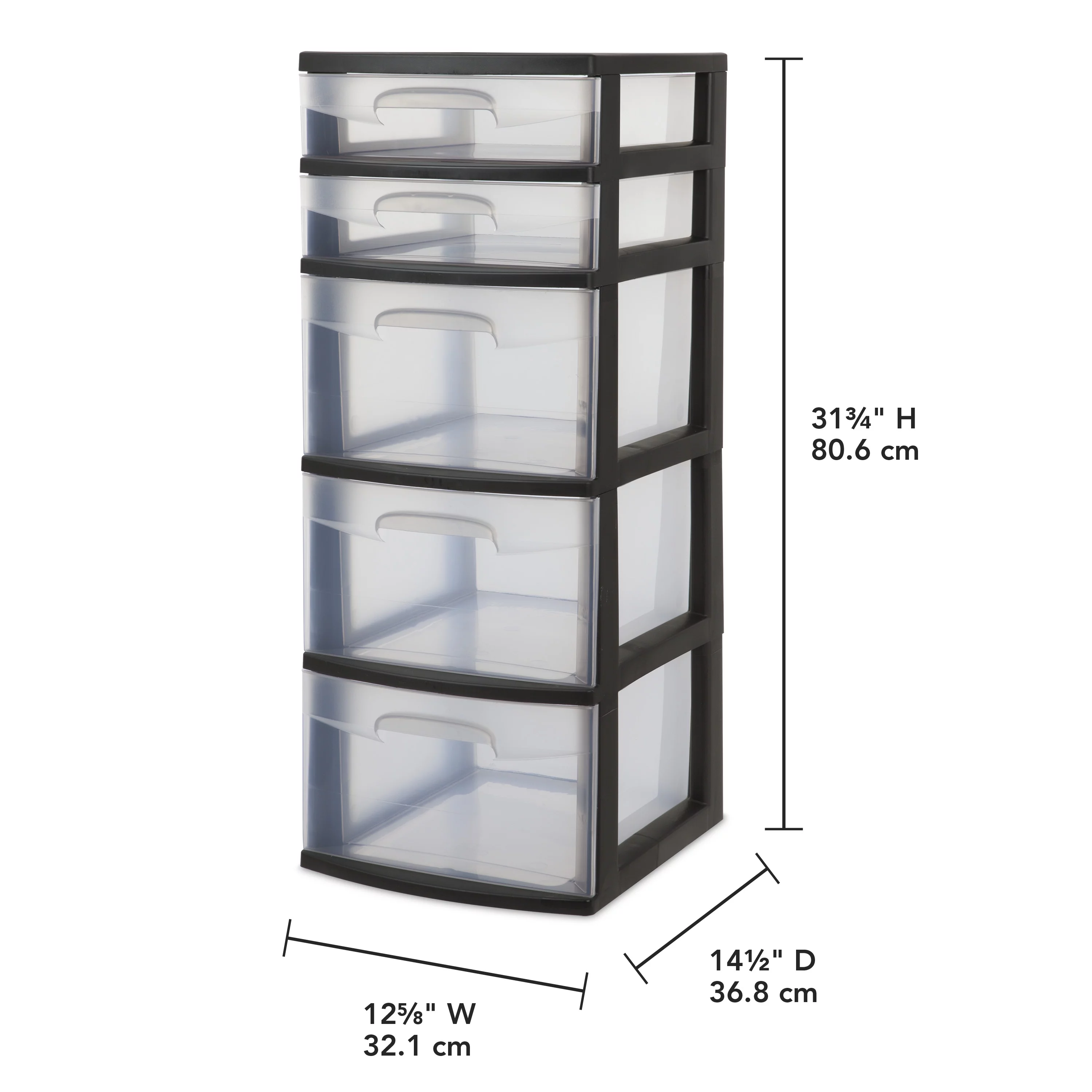 Sterilite Plastic 5-Drawer Tower, Black with Clear Drawers, Adult