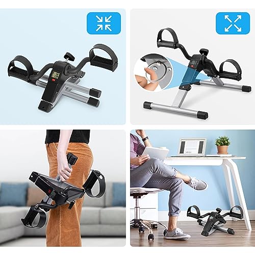 Uten Folding Pedal Exerciser, Under Desk Bike Pedal Exerciser, Mini Under Desk Exercise Bike Foot Hand Cycle Portable, Arm and Leg Exercise Peddler Machine with LCD Monitor