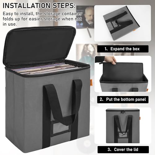 Vinyl Record Storage Box with Lids and Handle Vinyl Album Storage Case Bag for 12 inch LP